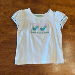 Sage and Lilly bluebird smocked white blue t shirt size 3t 100% cotton